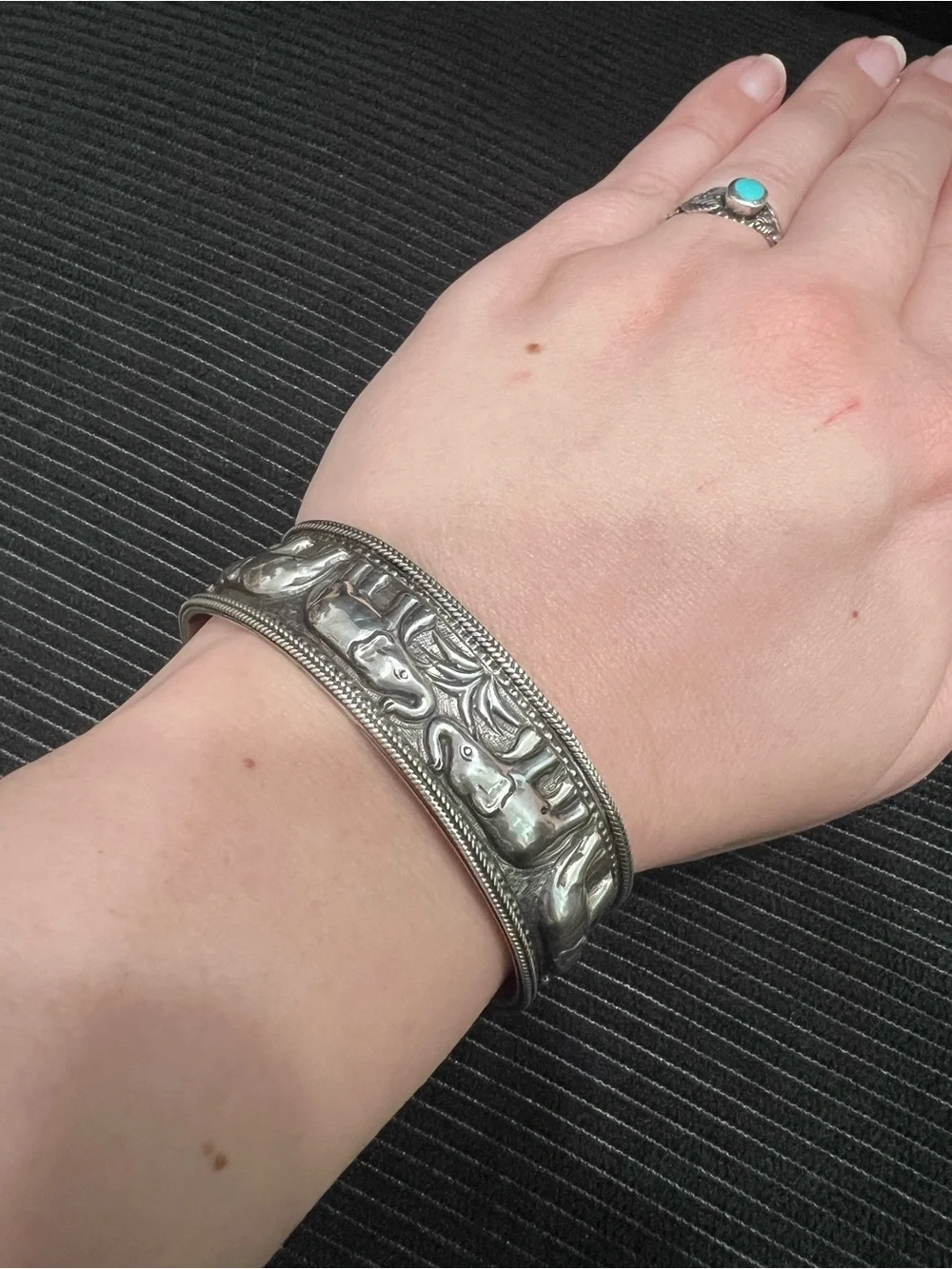 Elephant Motif Silver-Tone Cuff Bracelet from Thailand